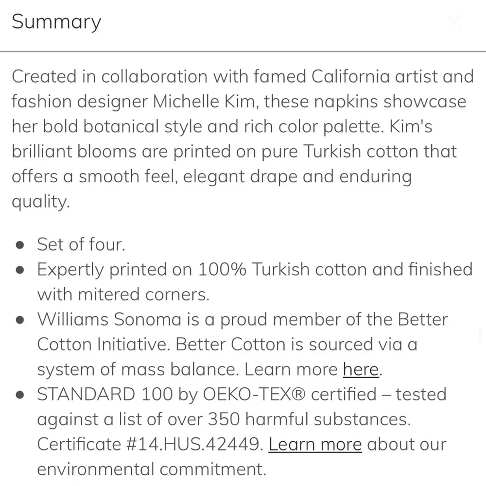 Williams Sonoma x Michelle Kim Dinner Napkins-Set of 4